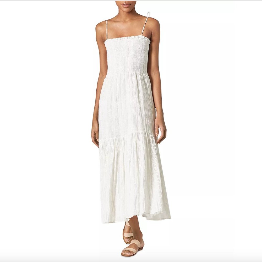 JOIE Jailene Smocked Crinkled Dress - Porcelain with Gold Thread (M)